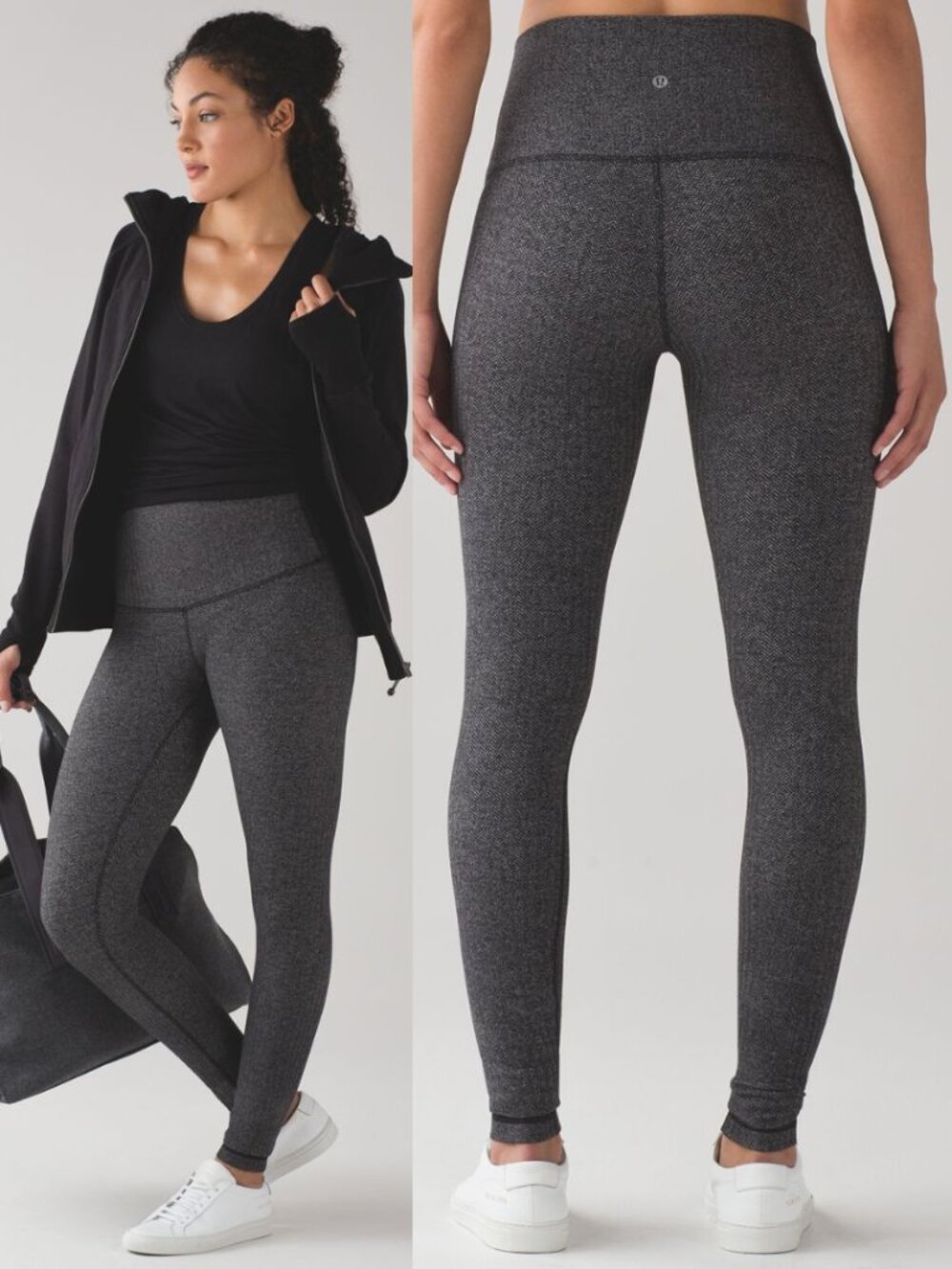 Lululemon Gray Herringbone Luon High Rise Wunder Under Tights